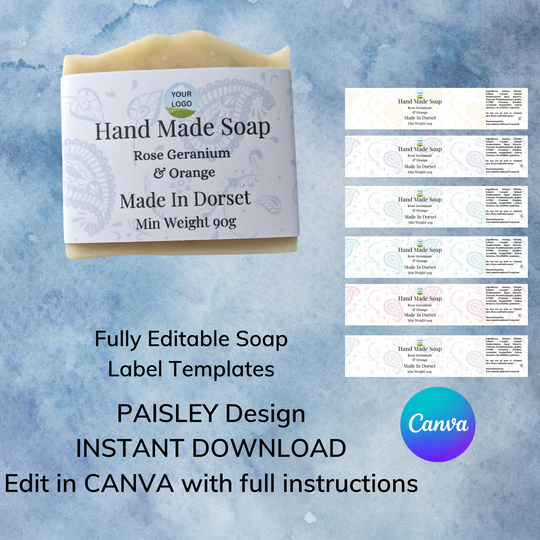 Paisley Fully Editable Canva Soap Label Template, 6 Designs INSTANT DOWNLOAD