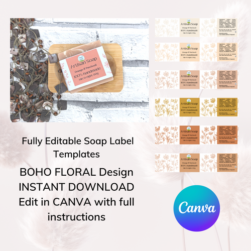 FLORAL BOHO Fully Editable Canva Soap Label Template, 6 Designs INSTANT DOWNLOAD