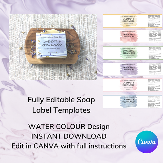 WATERCOLOUR Fully Editable Canva Soap Label Template, 6 Designs INSTANT DOWNLOAD