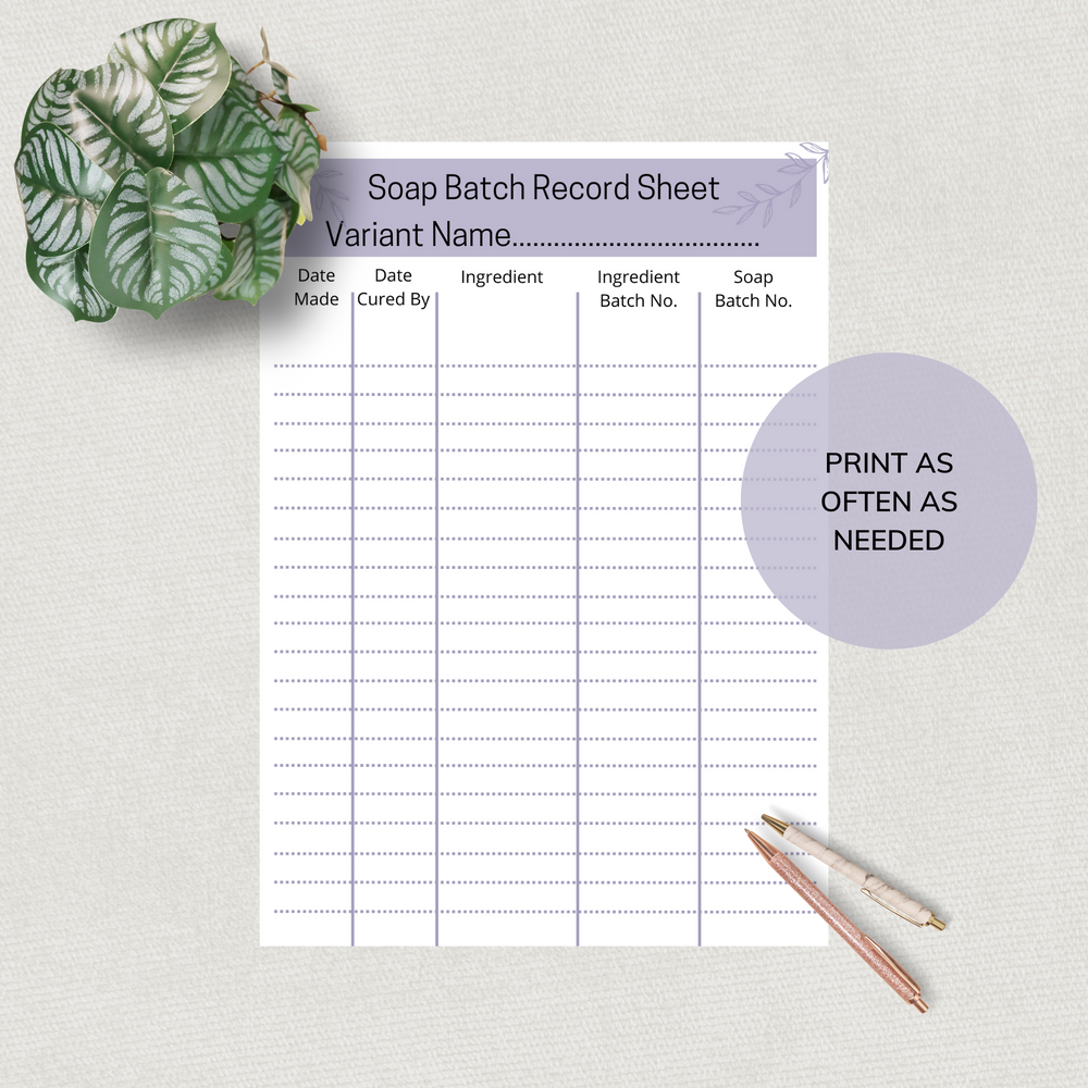 A4 Soap Batch Record Sheets - Printable INSTANT DOWNLOAD