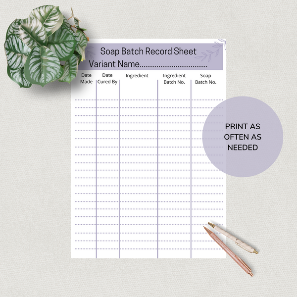 A4 Soap Batch Record Sheets - Printable INSTANT DOWNLOAD - The Soap Coach
